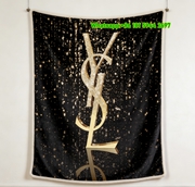 Yves Saint Laurent YSL Black and Gold Glitter YSL Logo Print Flannel Throw Blanket IMG_3275